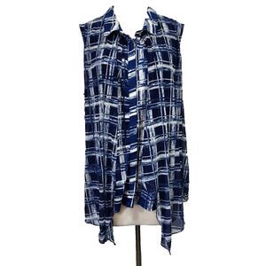 Ashley Stewart Tunic Top Womens Size 22 24 Flowy Overlay Stretch Sleeveless Blue